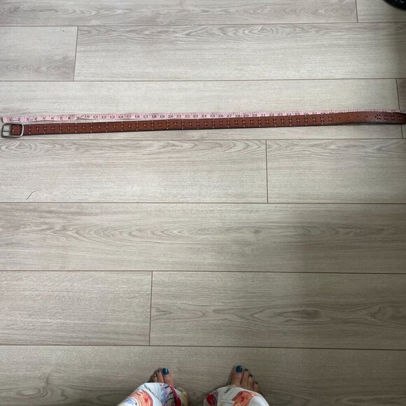 Leather Embossed Studded Cutout Floral Belt Women's Brown Wester Country Casual - Picture 6 of 10